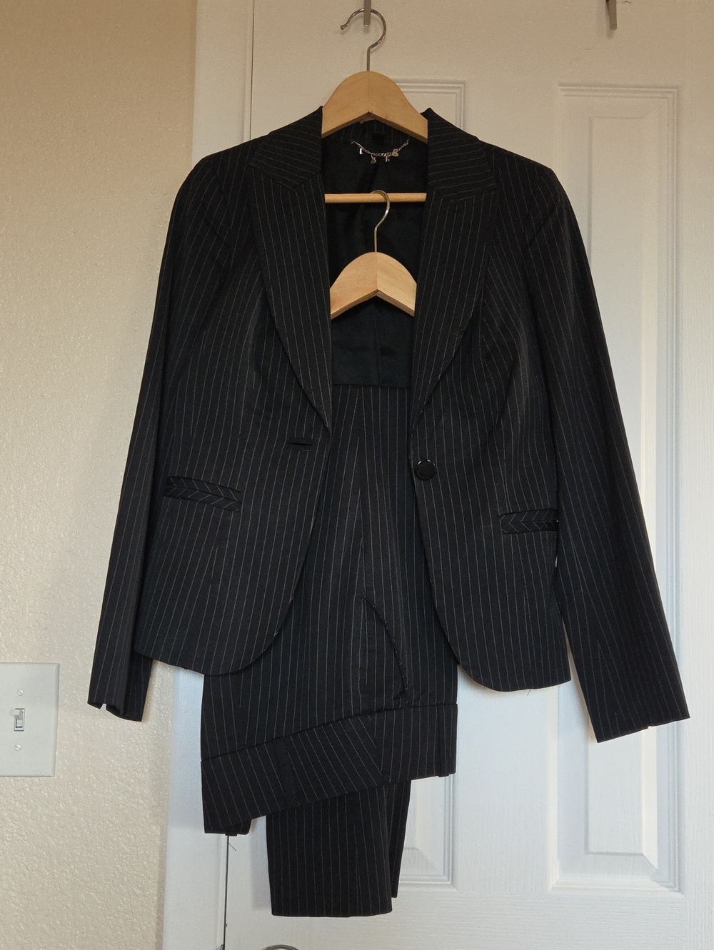 bebe Black Pinstripe Women's Blazer and Pants Set